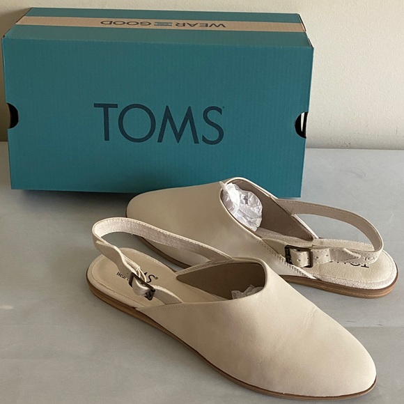 TOMS Jade light sand leather round Toe Women's Tan Slingback Flats 8.5 New - Picture 1 of 5